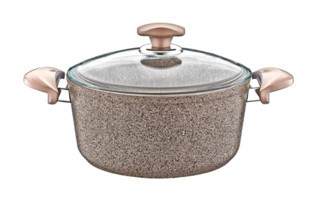 Oms Collection İndüksiyonlu Cam Kapaklı Granit 22 cm Derin Tencere