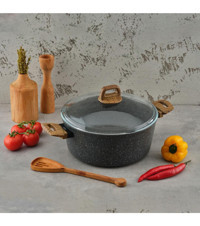 Leydi Marble Cam Kapaklı Granit 20 cm Derin Tencere