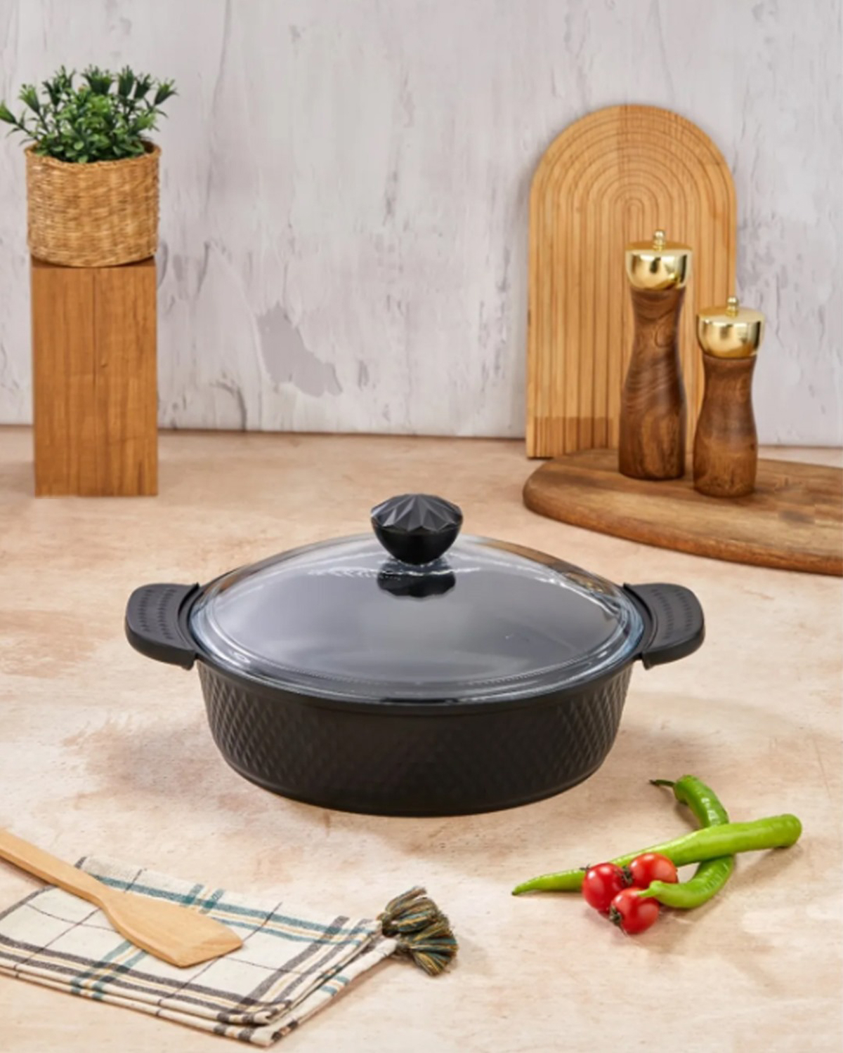Cooker Ckr3290 Cam Kapaklı Granit 28 cm Derin Tencere