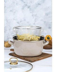 Acar Qualita Savor Cam Kapaklı Emaye 22 cm Derin Tencere