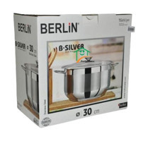 Berlin Tutku Silver Cam Kapaklı Çelik 30 cm Derin Tencere