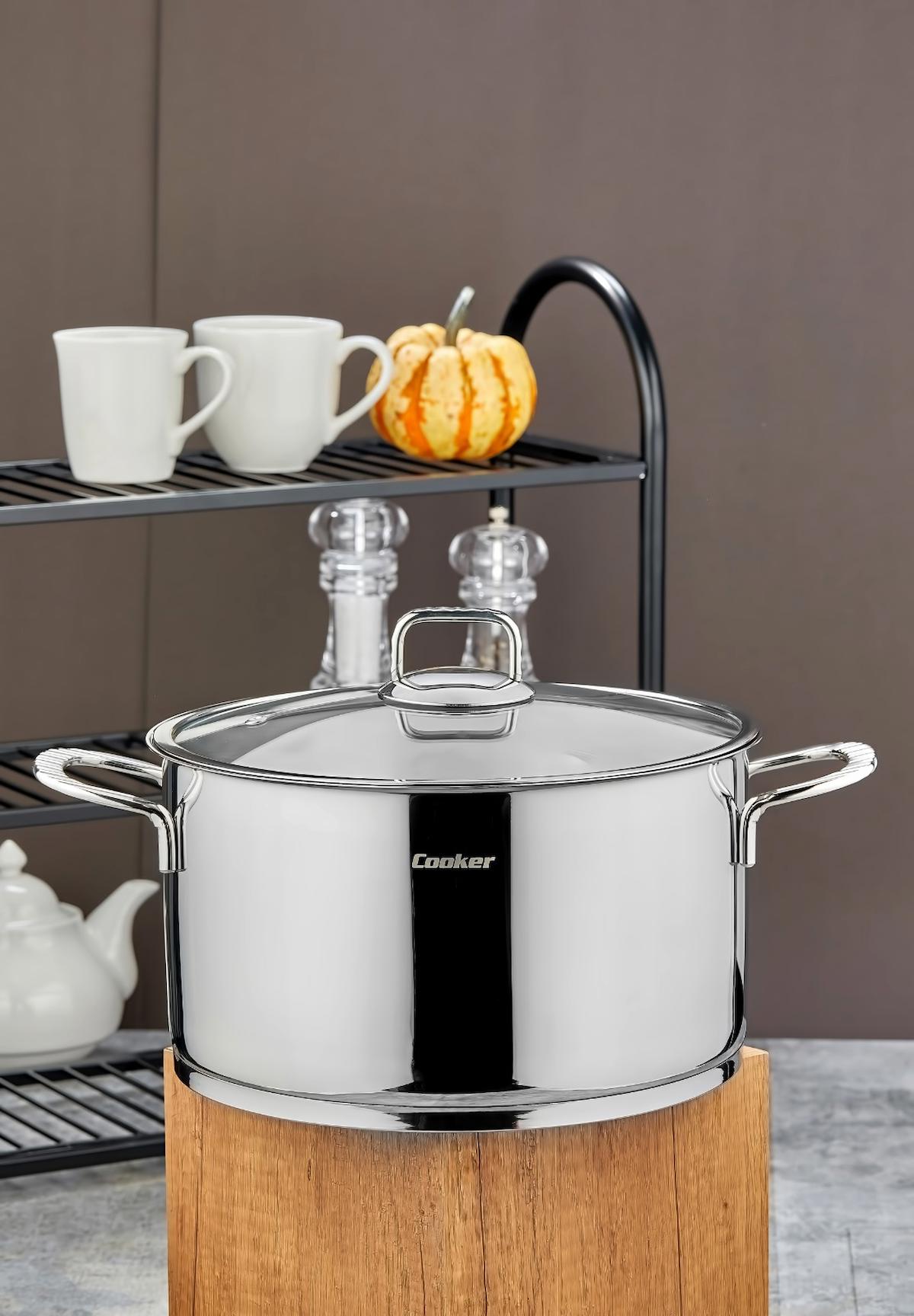 Cooker Bomonti Cam Kapaklı Çelik 18 cm Derin Tencere