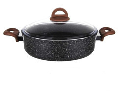 Aryıldız Terra Grey Cam Kapaklı Granit 28 cm Karnıyarık Tenceresi