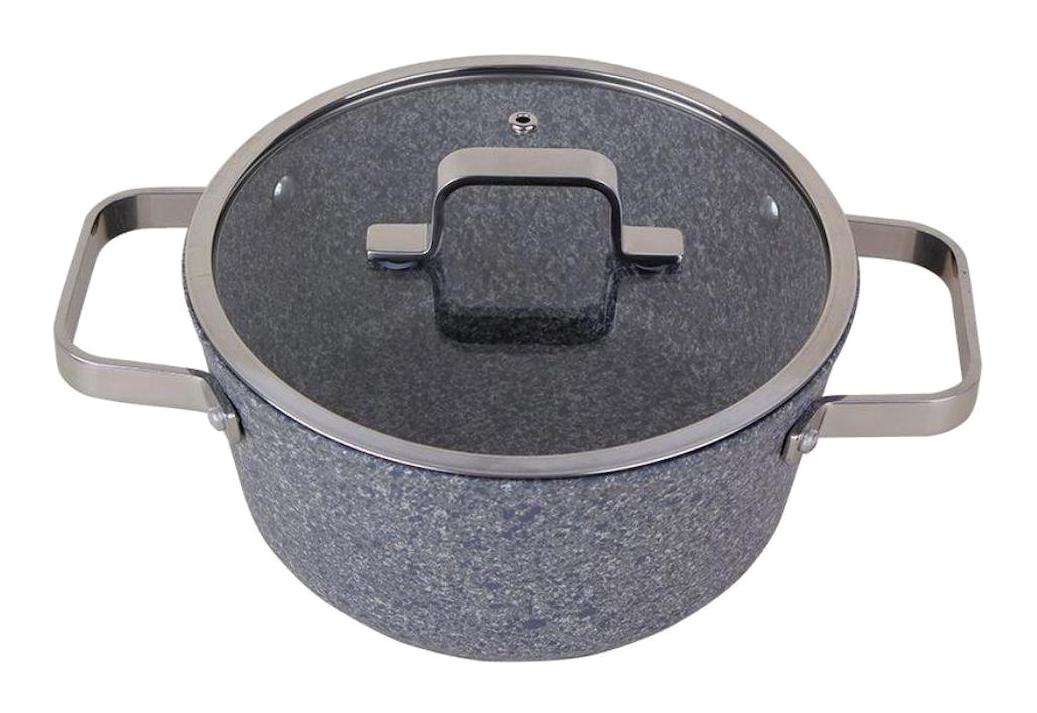 Porland Bianco Cam Kapaklı Granit 24 cm Derin Tencere