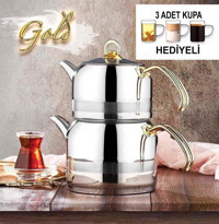 Kahramanlar Orta Boy Çelik Çaydanlık Gri