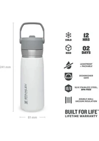 Stanley The IceFlow Flip Straw Paslanmaz Çelik 650 ml Outdoor Termos Beyaz