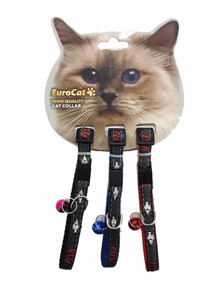 Eurocat Balık Desenli Zilli Siyah Gezdirme Boyun Kedi Tasması
