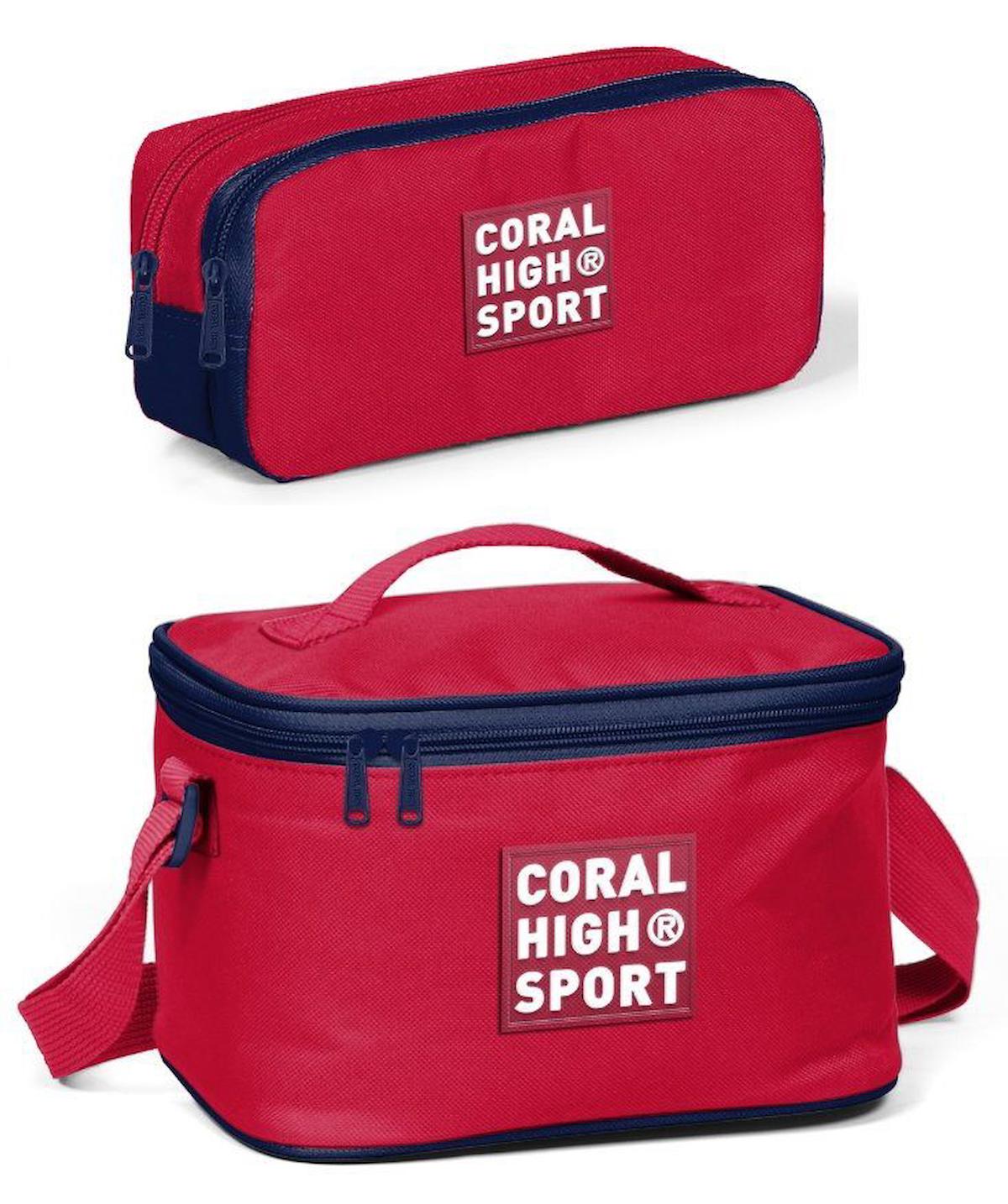 Coral High Sport Düz Termoslu Kırmızı - Lacivert Beslenme Çantası+Kalemlik