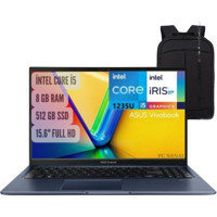 Asus Vivobook X1502ZA-EJ16441 Dahili Intel Iris Xe Graphics Eligible Intel Core i5 1235U 8 GB Ram 512 GB SSD 15.6 inç Full HD FreeDos Laptop + Notebook Çanta