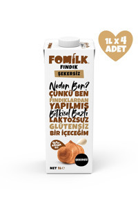 Fomilk Şekersiz Fındık Sütü Laktozsuz 4'lü 1 lt