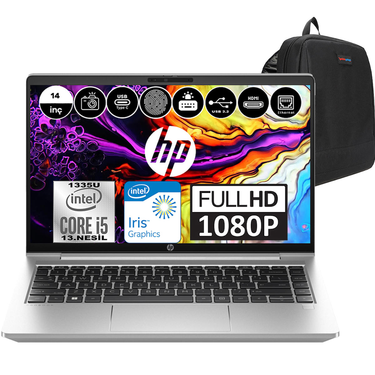 HP Probook 440 G10 8A565EAP16 Dahili Intel Iris Xe Graphics Eligible Intel Core i5 1335U 64 GB Ram 2 TB SSD 14 inç Full HD Windows 11 Pro Laptop + WeblegelsinÇanta