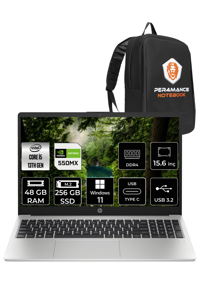 HP 250 G10 8A539EA Harici GeForce MX550 Intel Core i5 1335U 48 GB Ram 256 GB SSD 15.6 inç Full HD Windows 11 Home Laptop + PER4 Çanta