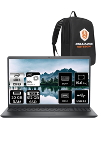 Dell Vostro 3520 N1605PVNB3520 Dahili Intel Iris Xe Graphics Eligible Intel Core i5 1235U 20 GB Ram 512 GB SSD 15.6 inç Full HD FreeDos Laptop + PER4 Çanta