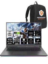 Asus ROG Strix G18 N6100 Harici GeForce RTX 4090 Intel Core i9 14900HX 64 GB Ram 512 GB SSD 18 inç Full HD Windows 11 Pro Oyuncu Laptop + PER4 Çanta