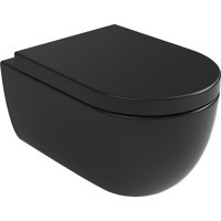 Aqua Bagno Alpha 55 cm Seramik Kanalsız Gömme Duvara Sıfır Asma Gömme Klozet Siyah + Yavaş Kapanan Kapak