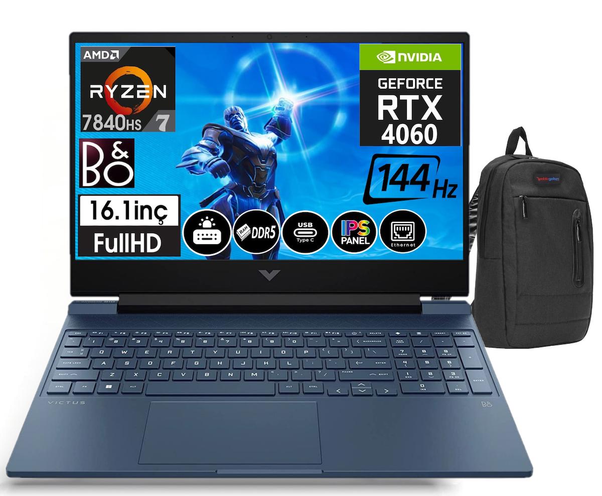 HP Victus 16 S0015NT 77Z586EA22 Harici GeForce RTX 4060 AMD Ryzen 7 7840HS 32 GB DDR5 Ram 512 GB SSD 16.1 inç Full HD Windows 11 Pro Oyuncu Laptop + Zetta Çanta