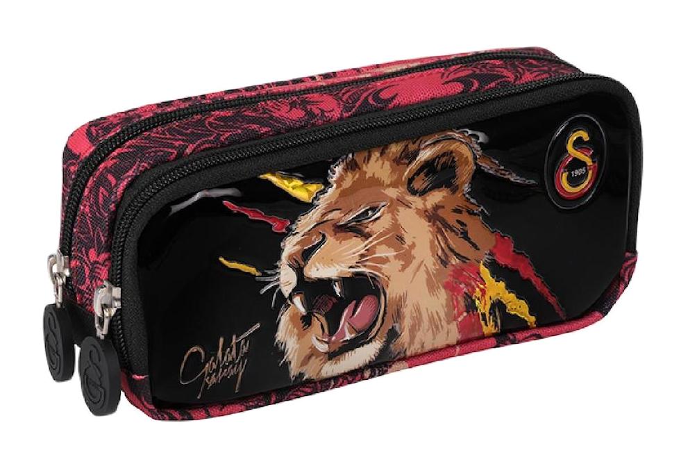 Galatasaray Kükreyen Aslan 24551 Çok Renkli Baskılı Bez Bölmeli Çift Gözlü Dikdörtgen Cüzdan Kalemlik