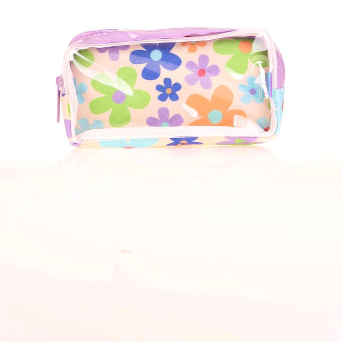 Kaukko Transparent Spring Flowers K2613 Çok Renkli Desenli Nano Teknoloji Kumaş Bölmeli Çift Gözlü Dikdörtgen Cüzdan Kalemlik