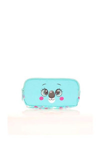 Kaukko Kids ı Cute Face Koala L8143 Mavi Desenli Bez Bölmeli 3 Gözlü Dikdörtgen Cüzdan Kalemlik