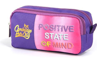 Cambridge Polo Club Positive State Of Mind Mor-Pembe Baskılı Bez Bölmeli Çift Gözlü Dikdörtgen Cüzdan Kalemlik