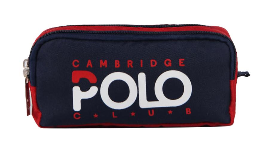 Cambridge Polo Club Club Preppy Kırmızı-Lacivert Baskılı Bez Bölmeli Çift Gözlü Dikdörtgen Cüzdan Kalemlik
