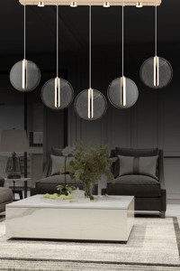 Apliqa Dosse Tekli Bej Ledli Modern Krom Salon-Oturma Odası Avize