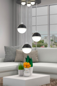 Apliqa Eden 8'li Siyah Ledli Modern Metal Salon-Oturma Odası Avize
