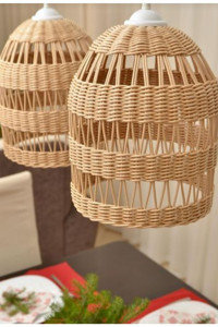 D-Light Melon Tekli Kahverengi Pasta Modern Kumaş Yatak Odası Avize