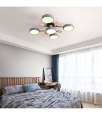 Rmdshop Alya 3'lü Kahverengi Kumandalı plafonyer Modern Ahşap Salon-Oturma Odası Avize