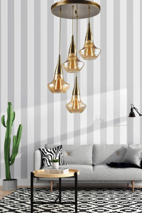 Felicity Mirror Tekli Kahverengi Ledli Modern Ahşap Mutfak-Salon Avize