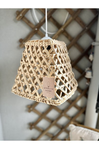 Afralyahome Tekli Kahverengi Rattan İskandinav Hasır Salon-Oturma Odası Avize