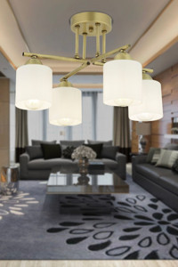 Apliqa Jerome 5'li Sarı Kristal Taşlı Modern Metal Salon-Oturma Odası Avize