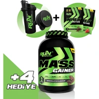 Run Nutrition Çikolata Aromalı 30 Servis Kilo Aldırıcı Gainer 3000 gr Toz + Shaker + Tek Kullanımlık Whey Protein 2 Adet