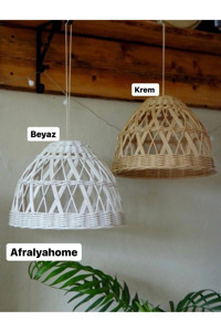 Afralyahome Tekli Beyaz Rattan Modern Hasır Antre-Hol Avize