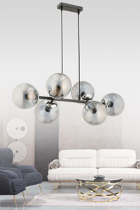 Avimonaydınlatma 5'li Siyah Cam Modern Metal Salon-Oturma Odası Avize