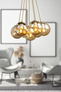 Begüsa Delf 3'lü Gri Cam Modern Metal Salon-Oturma Odası Avize