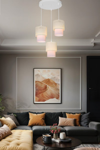 Ag Lightdesign 2'li Beyaz Sarkıt Modern Kumaş Salon-Oturma Odası Avize