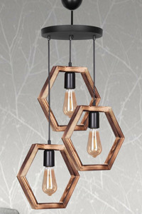 Felicity Mirror 17 Tekli Kahverengi Ledli Modern Ahşap Mutfak-Salon Avize