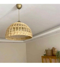 Afralyahome Tekli Bej Hasır Klasik Bambu Salon-Oturma Odası Avize