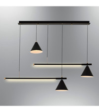 Lit Dizayn 3'lü Siyah-Lacivert Silindir Modern Kumaş Salon-Oturma Odası Avize