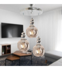 Apliqa 3'lü Beyaz Kristal Taşlı Modern Metal Salon-Oturma Odası Avize