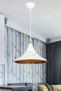 Evlight Tekli Beyaz Kumaş Modern Kumaş Salon-Oturma Odası Avize