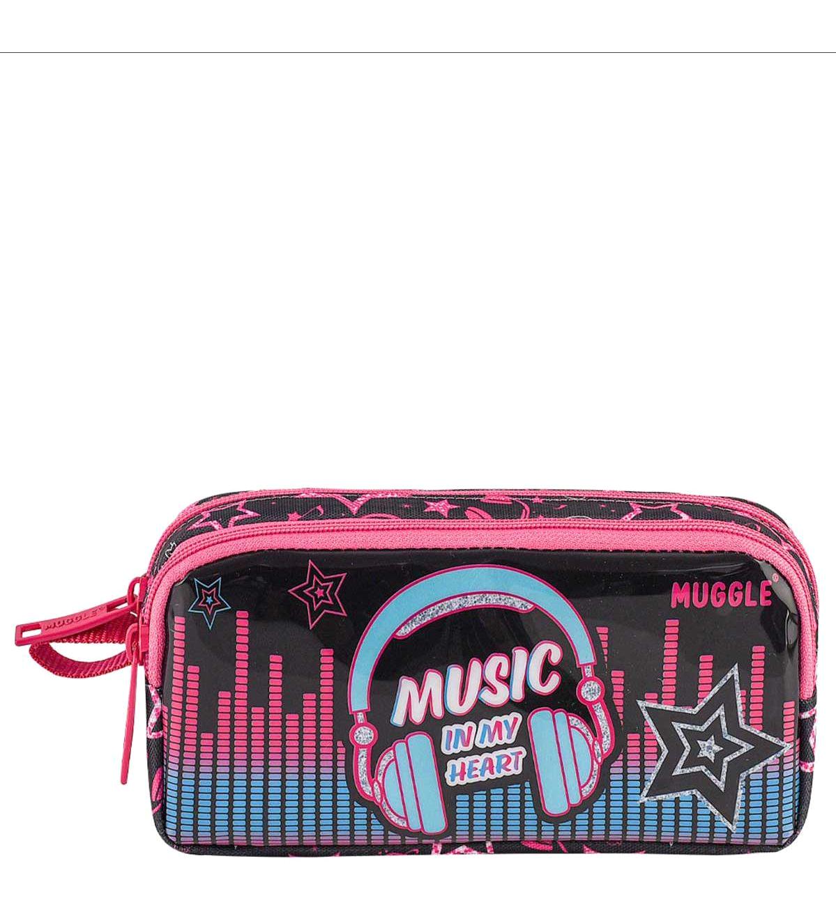 Muggle Music Çok Renkli Baskılı Bez Bölmeli Çift Gözlü Dikdörtgen Cüzdan Kalemlik