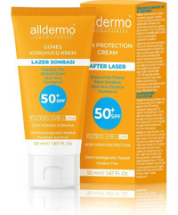 Alldermo Lazer Sonrası 50 Faktör Hassas Ciltler İçin Leke Karşıtı Nemlendirici Yaşlanma Karşıtı Mineral Filtreli Yağsız Suya Dayanıklı Yüz Güneş Kremi 50 ml