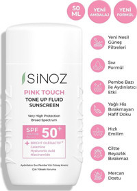Sinoz Pink Touch Renkli 50 Faktör Normal Ciltler İçin Leke Karşıtı Nemlendirici Ton Eşitleyici Yaşlanma Karşıtı Aydınlatıcı Mineral Filtreli Kapatıcılı Suya Dayanıklı Yüz Güneş Kremi 50 ml