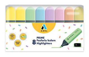 Adel 8'li Pastel Renkli Kesik Uçlu Fosforlu Kalem Seti