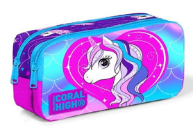 Coral High Unicorn Mavi-Pembe Bölmeli Çift Gözlü Cüzdan Kalemlik