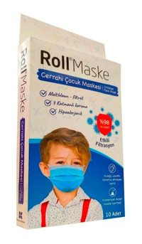 Roll Tek Kullanımlık 3 Katlı Lastikli Telli 10'lu Çocuk Maske Mor