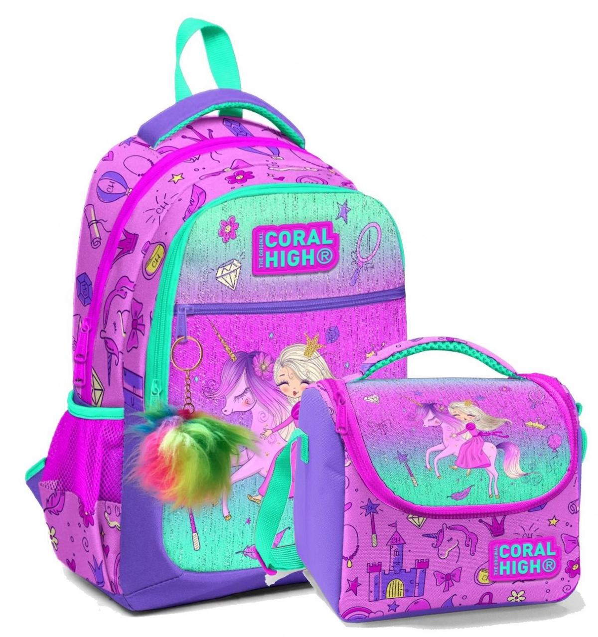Yaygan Çanta Kids Unicorn Hayvan Su Geçirmez 3 Gözlü Pembe İlkokul Kız Çocuk Sırt Çantası + Beslenme Çantası