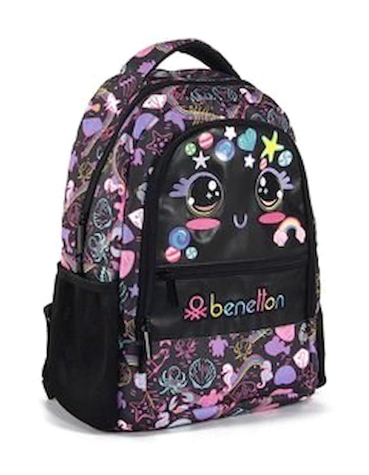 United Colors Of Benetton 03686 Şekilli 5 Gözlü Siyah İlkokul Kız Çocuk Sırt Çantası